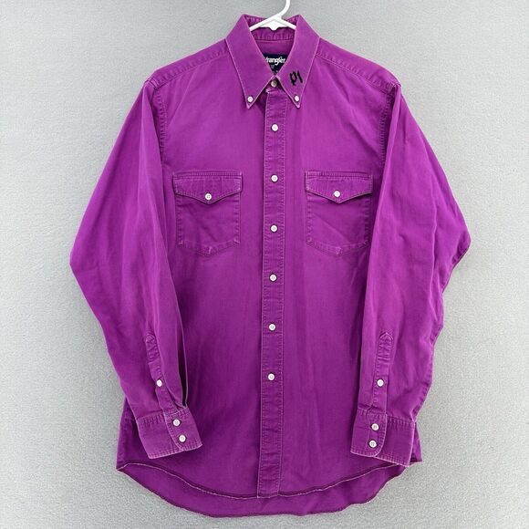 90s Wrangler Brushpopper Cowboy Cut X-Long Tails Purple‎ Mens 151/2 34 (M) VTG - Picture 1 of 7